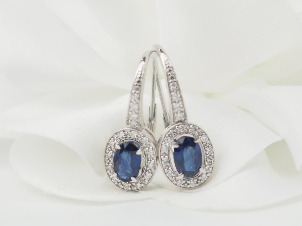 White Gold, Sapphire And Diamond Sleeper Earrings