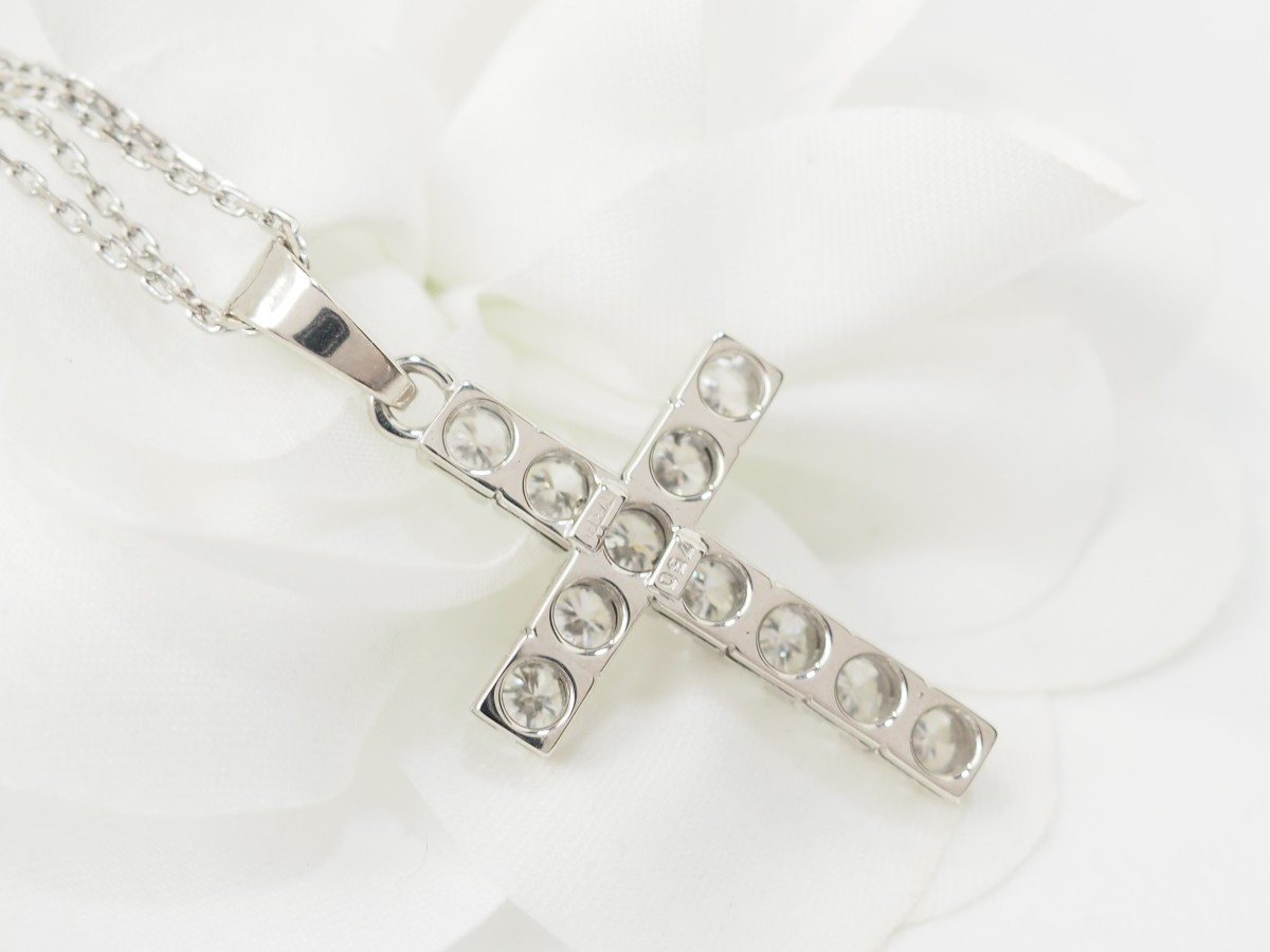 collier Croix vintage en or blanc et diamants-photo-5