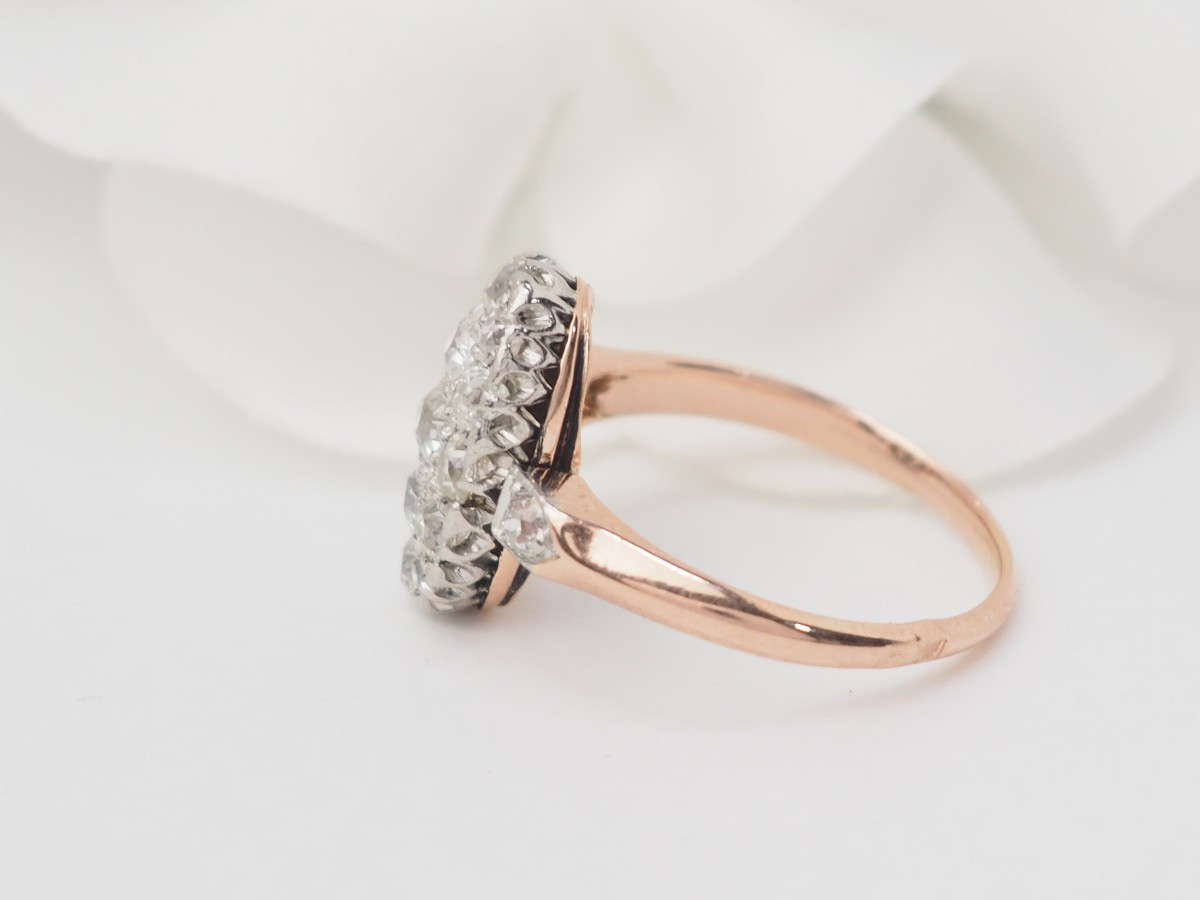 Bague ancienne pavée de diamants en or rose et platine-photo-1