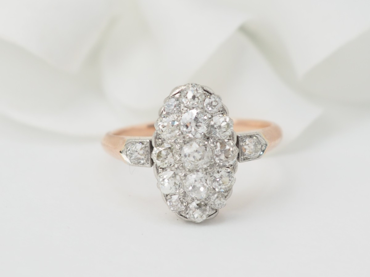 Bague ancienne pavée de diamants en or rose et platine-photo-3