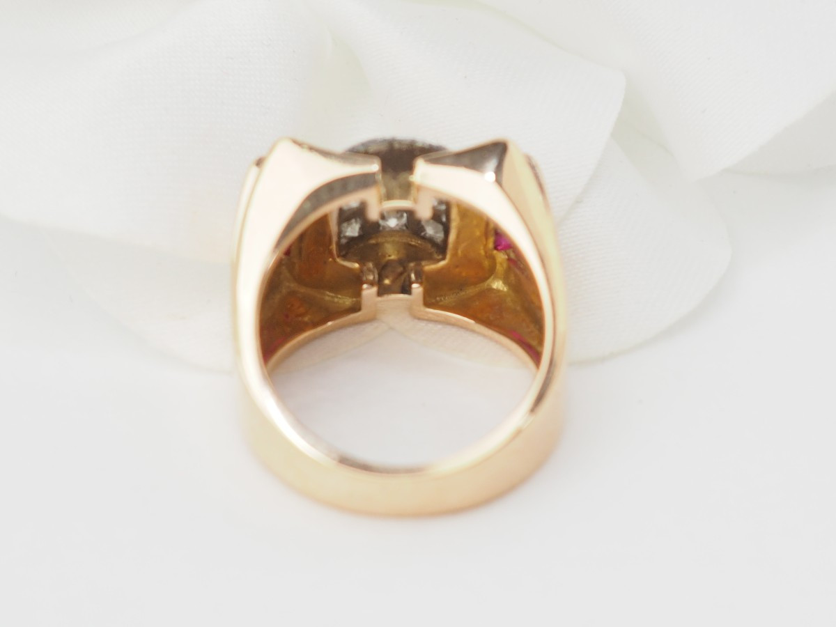 Bague Tank en or rose, rubis et diamants-photo-1