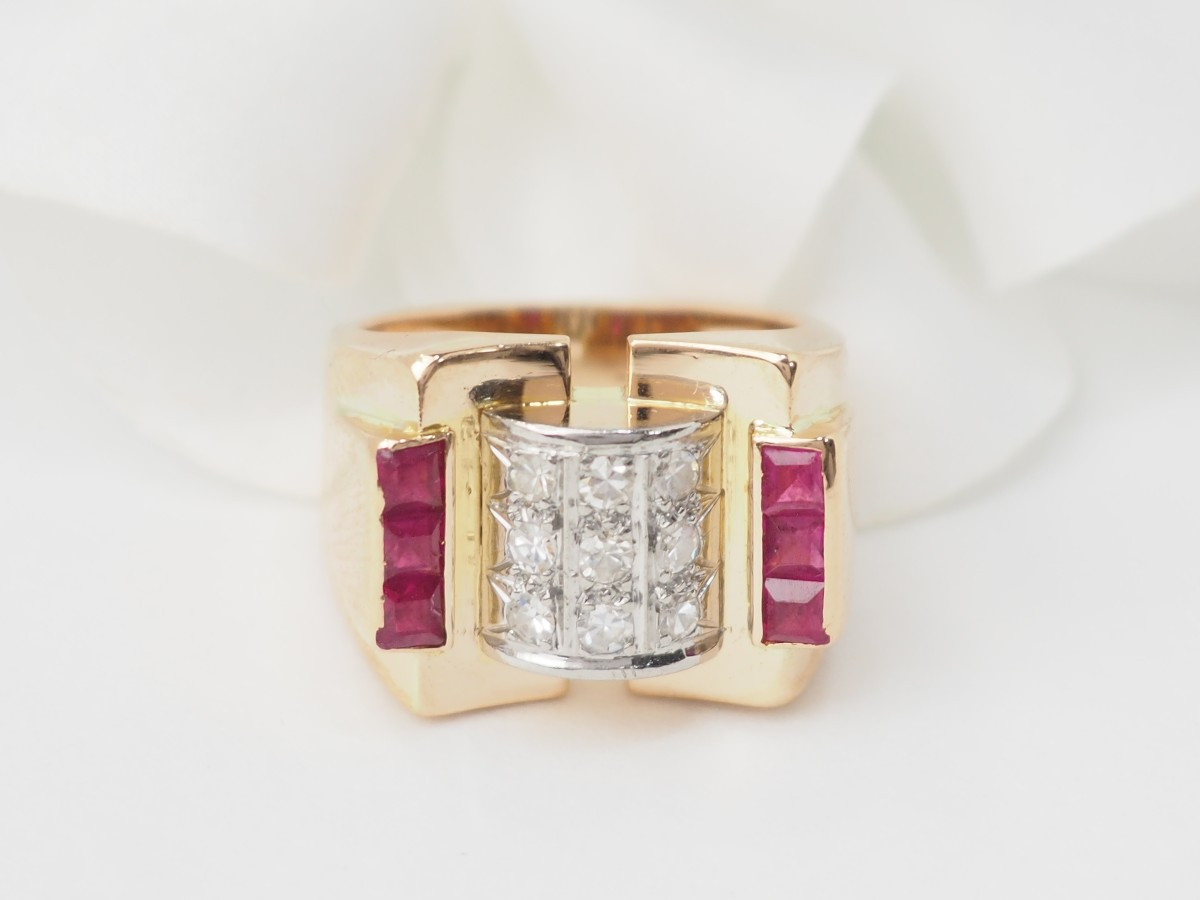 Bague Tank en or rose, rubis et diamants-photo-3
