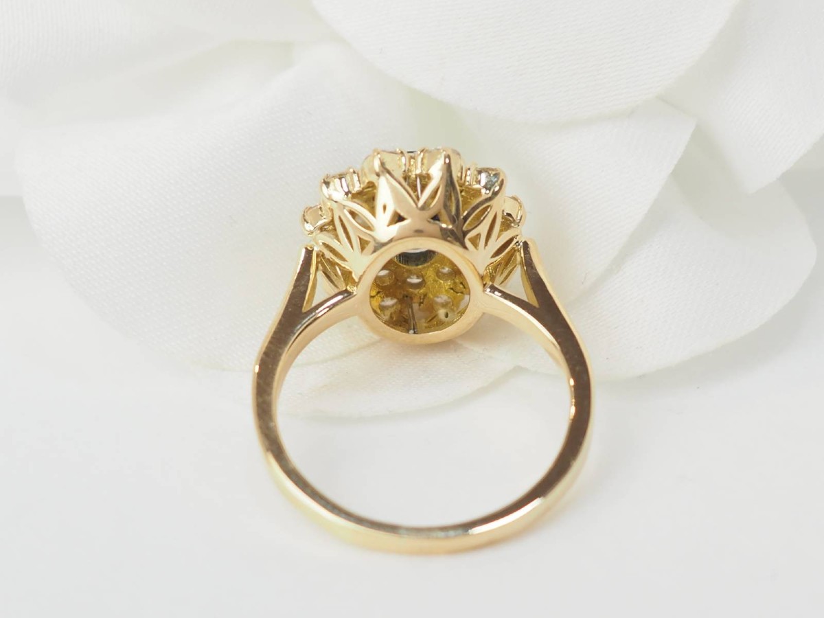 Bague double entourage en or jaune, saphir et diamants-photo-3