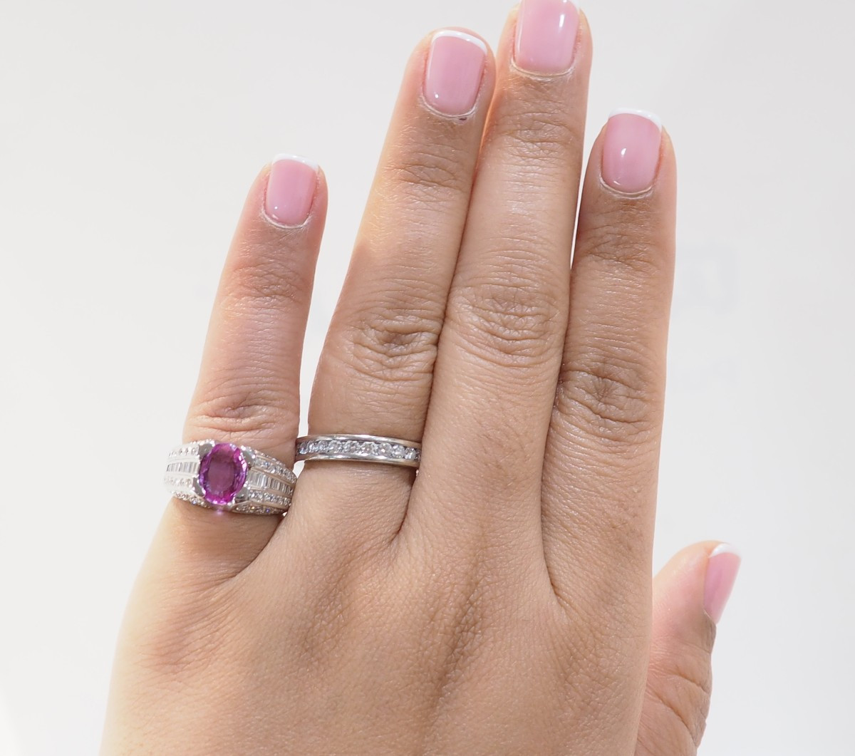 White Gold, Pink Sapphire And Diamond Bangle Ring -photo-5