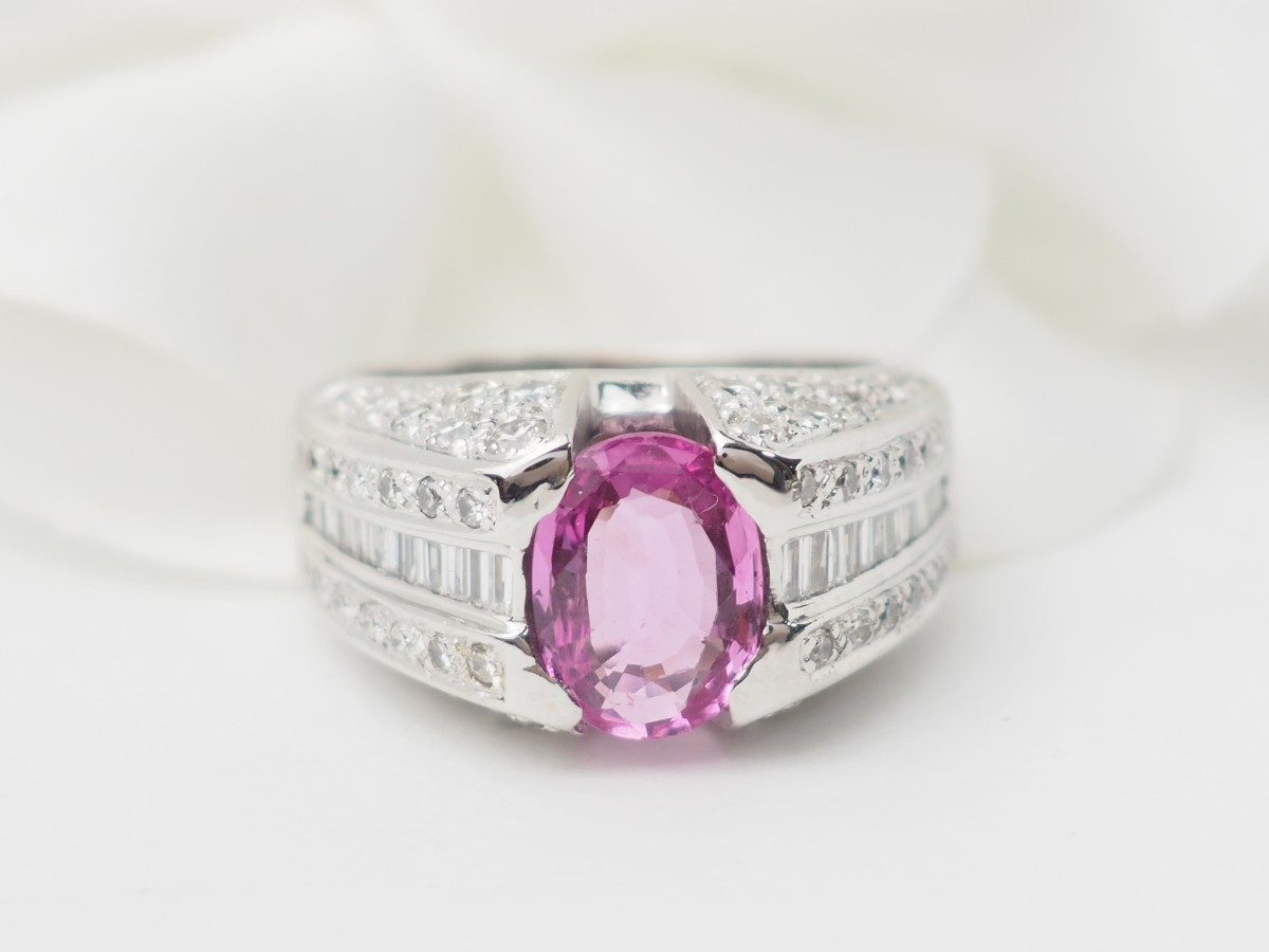 White Gold, Pink Sapphire And Diamond Bangle Ring -photo-6