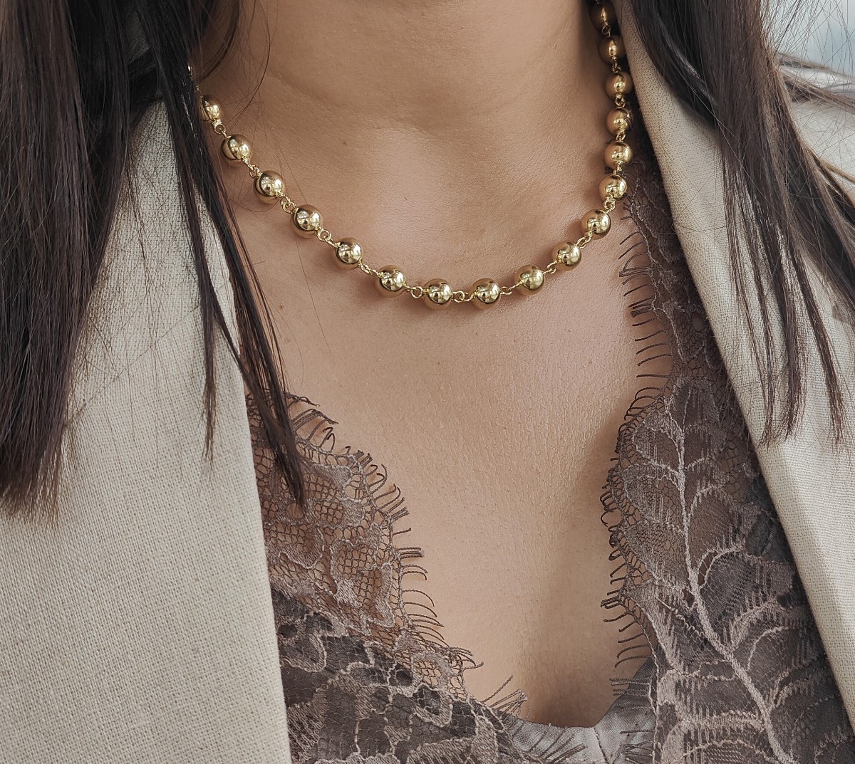 Collier Marseillais  boules en or jaune -photo-3