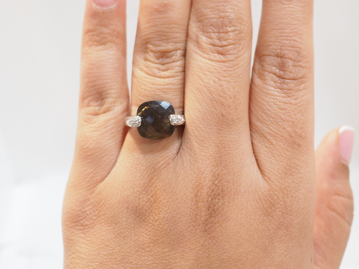 White Gold, Smoky Quartz And Diamond Ring-photo-2