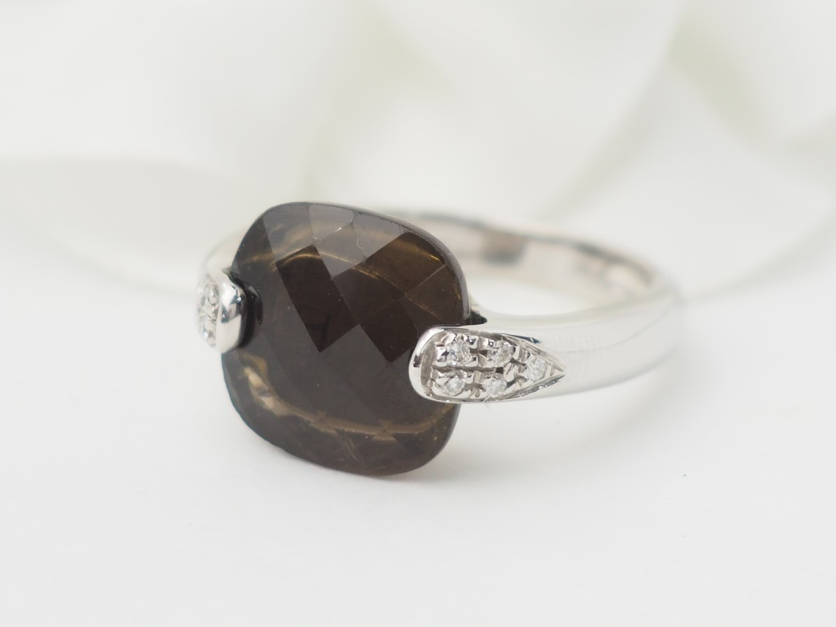White Gold, Smoky Quartz And Diamond Ring-photo-4