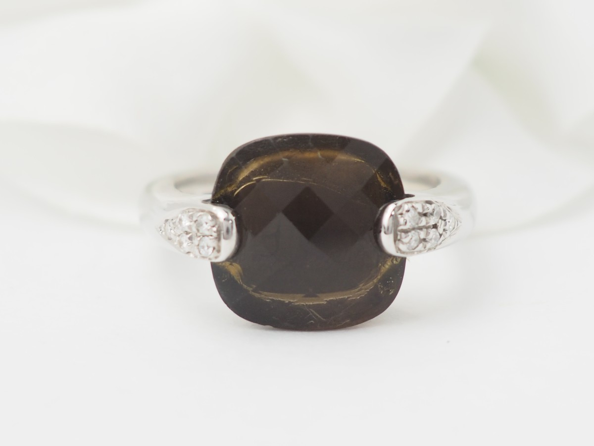 White Gold, Smoky Quartz And Diamond Ring