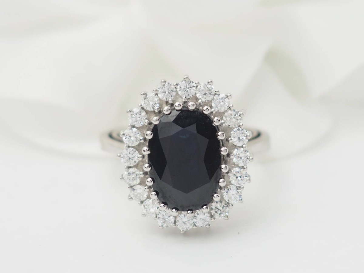 White Gold, Oval Sapphire And Diamond Entourage Ring-photo-2