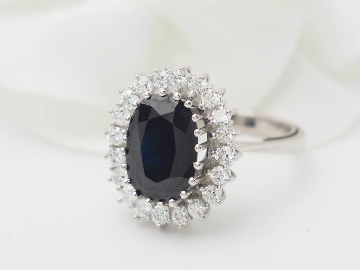 White Gold, Oval Sapphire And Diamond Entourage Ring-photo-3