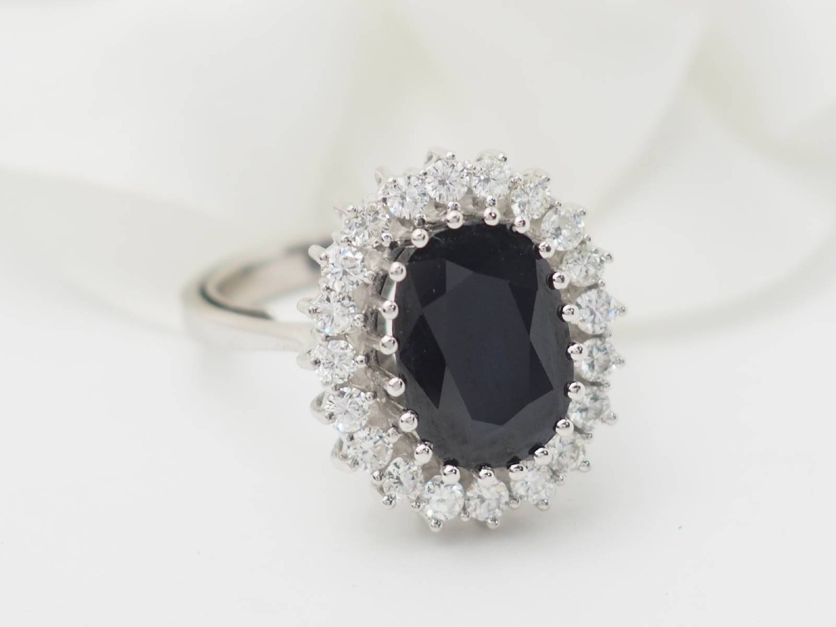 White Gold, Oval Sapphire And Diamond Entourage Ring-photo-4