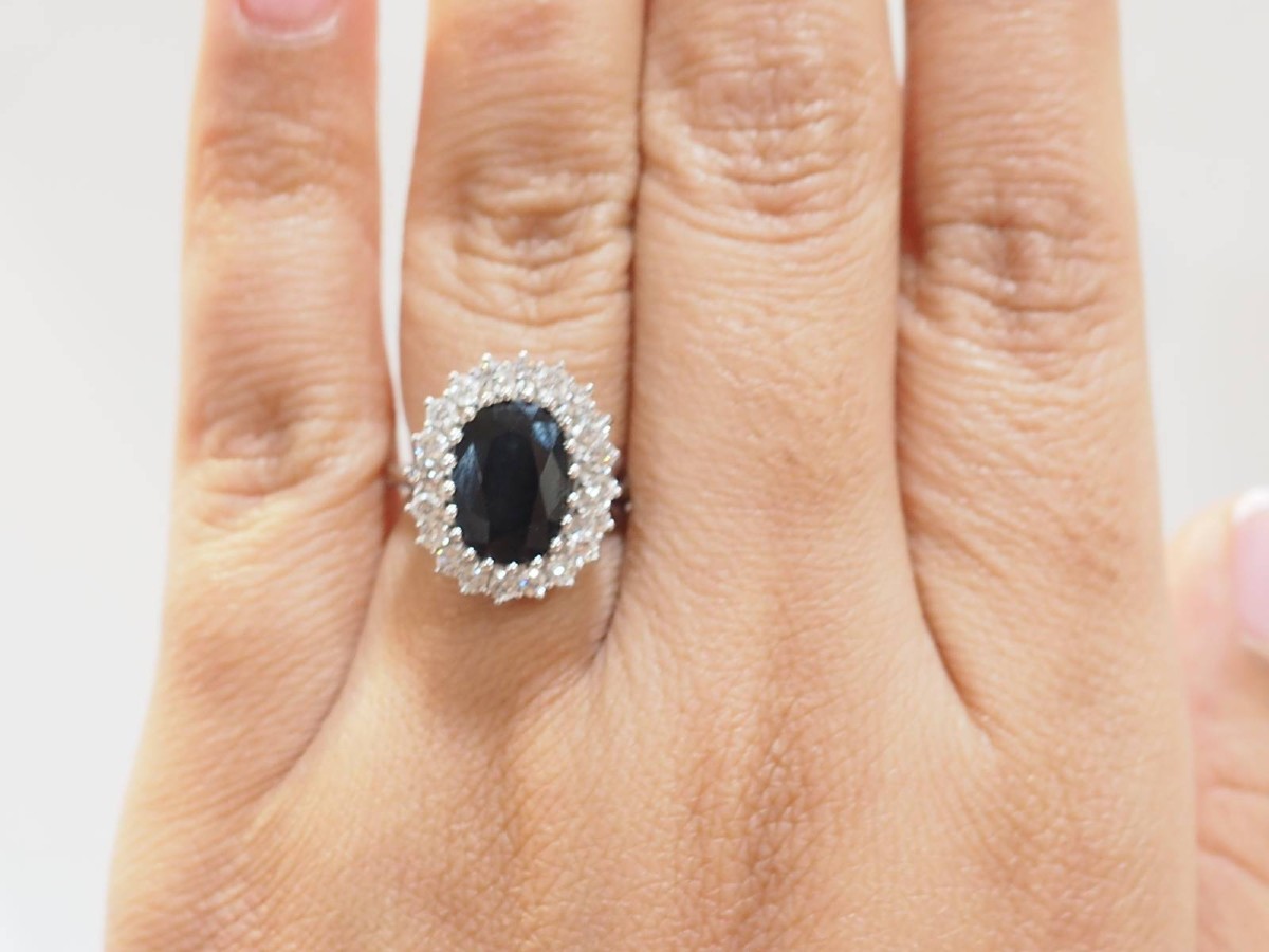 White Gold, Oval Sapphire And Diamond Entourage Ring-photo-1
