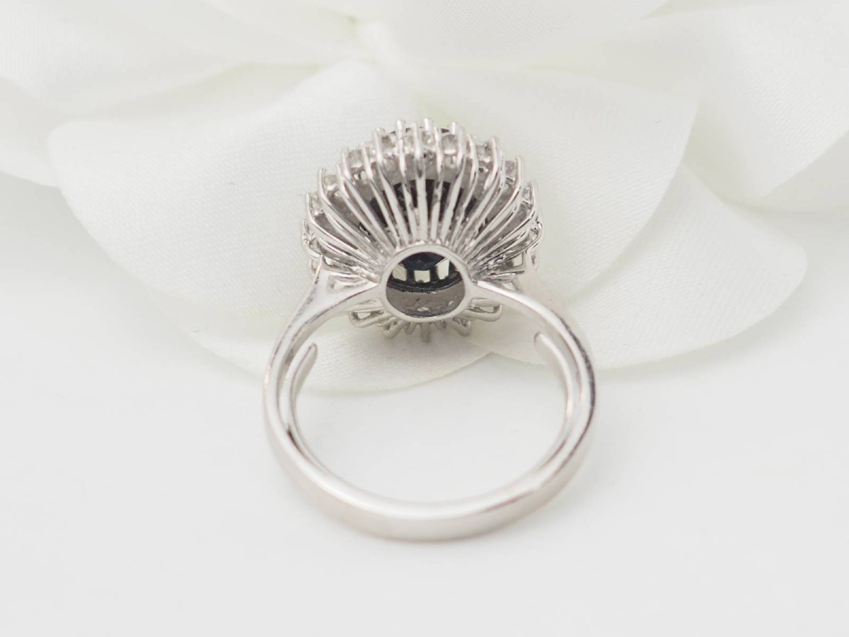 White Gold, Oval Sapphire And Diamond Entourage Ring-photo-2