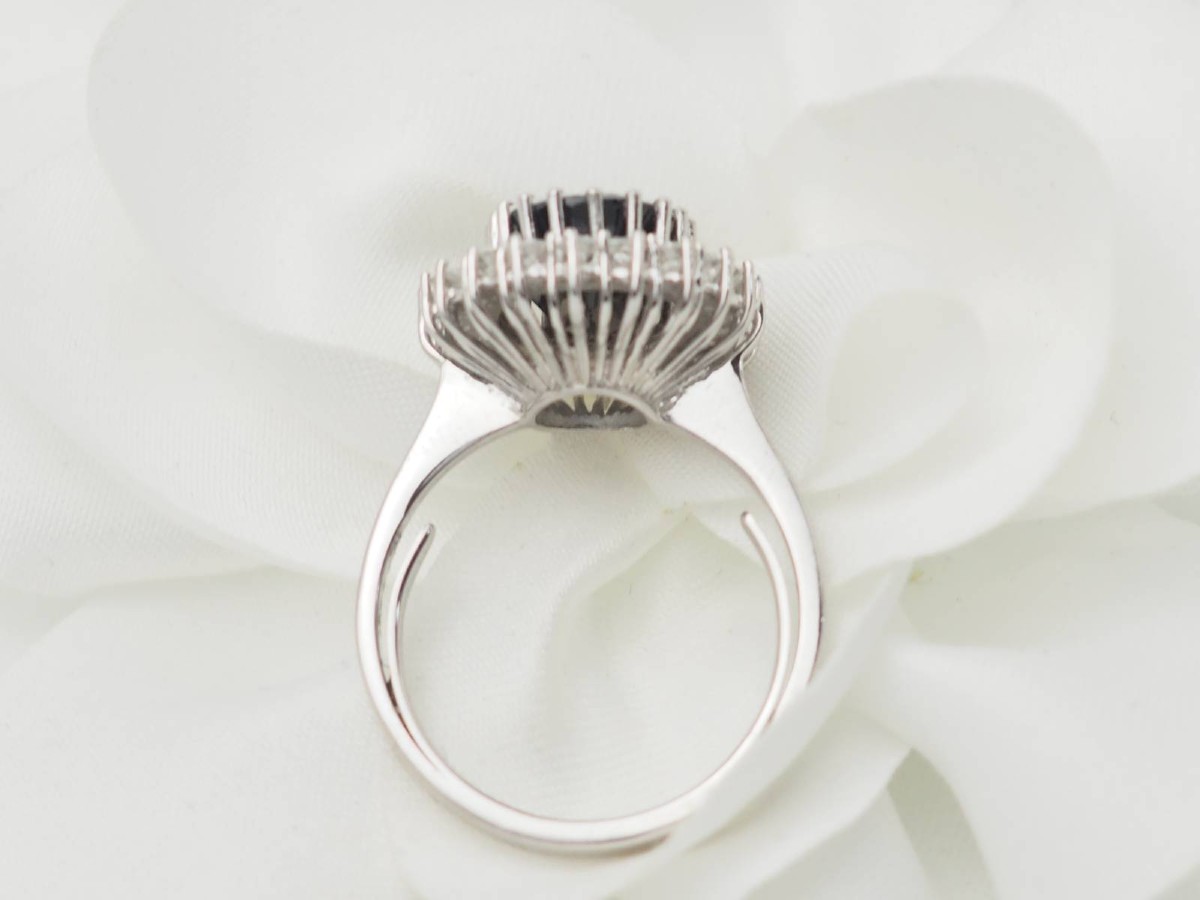 White Gold, Oval Sapphire And Diamond Entourage Ring-photo-4