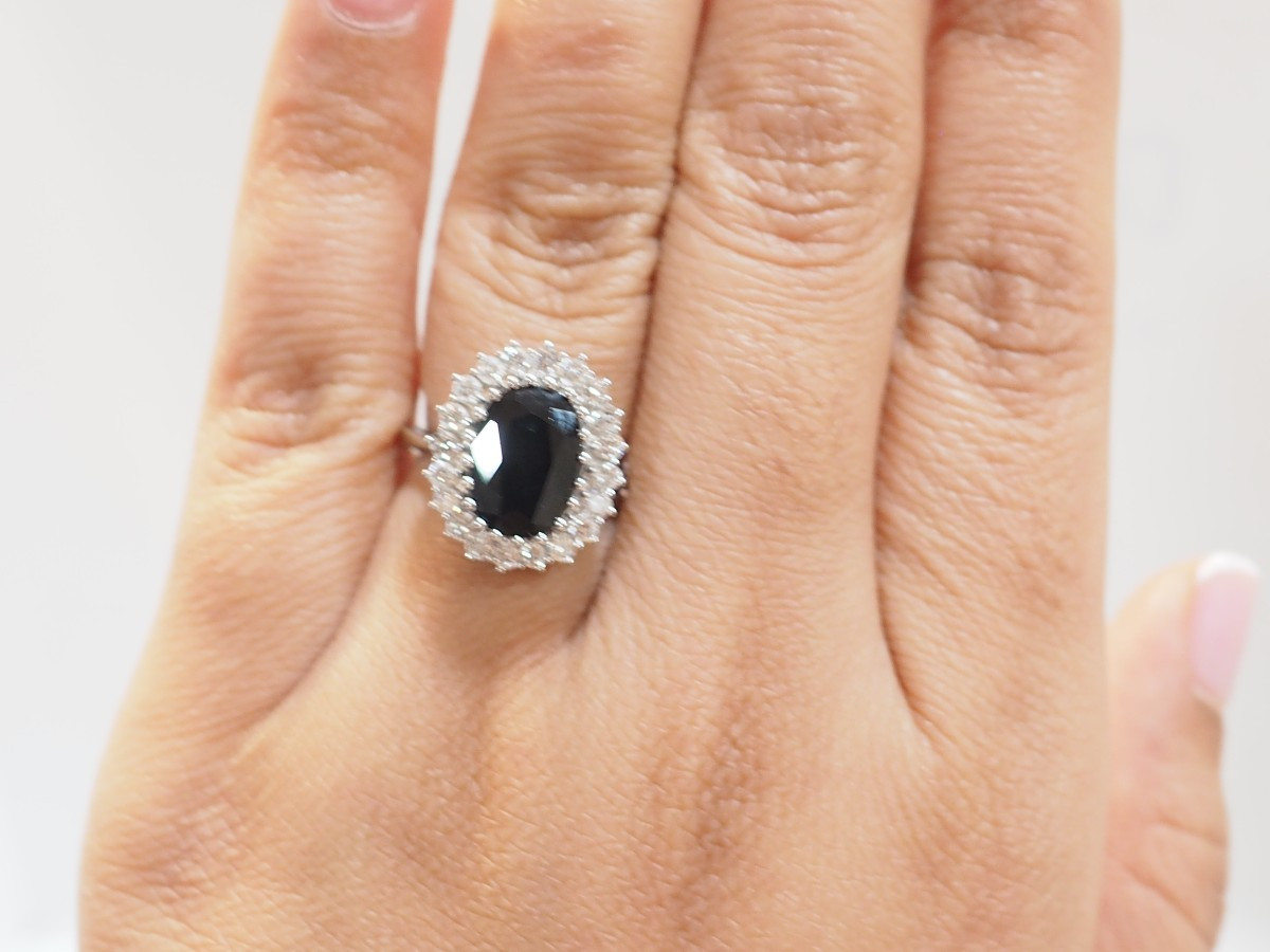White Gold, Oval Sapphire And Diamond Entourage Ring-photo-5