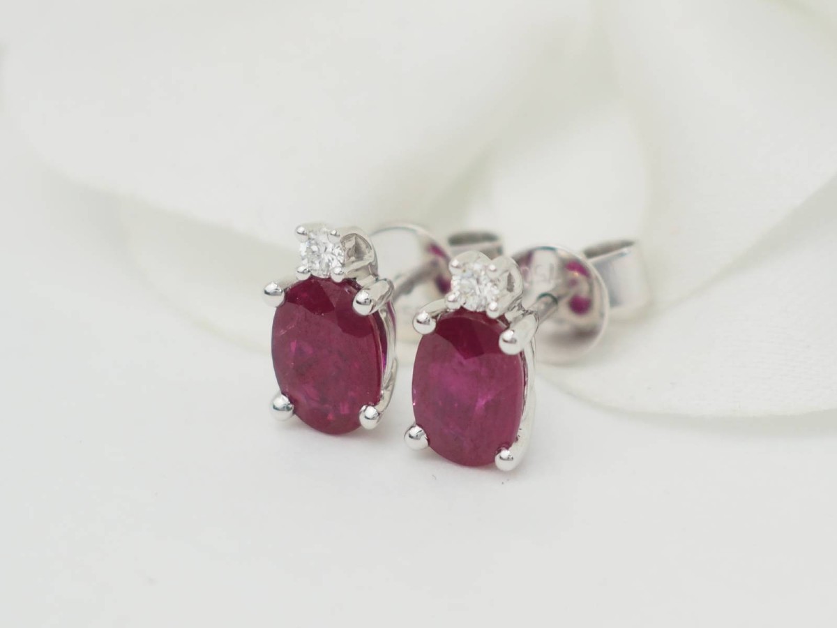 White Gold, 2.20ct Ruby And Diamond Stud Earrings-photo-2