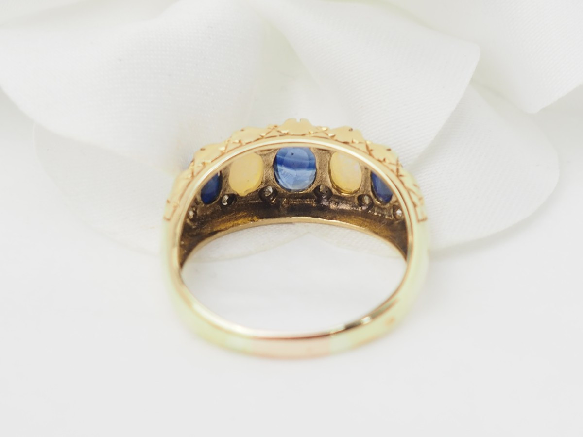 Bague jarretière en or jaune, saphirs et pierres de lune-photo-4