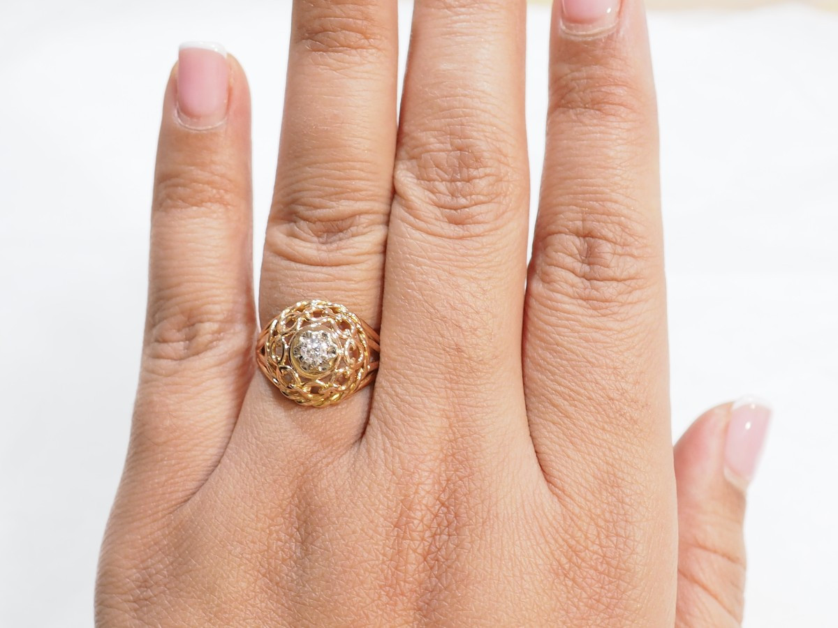 Bague Tank ajourée en or rose, et diamant-photo-2