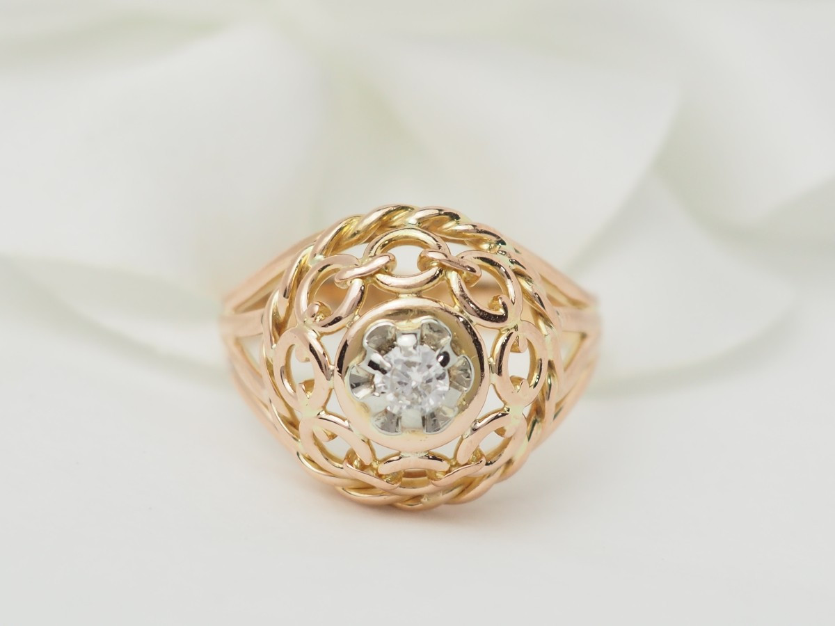 Bague Tank ajourée en or rose, et diamant-photo-3