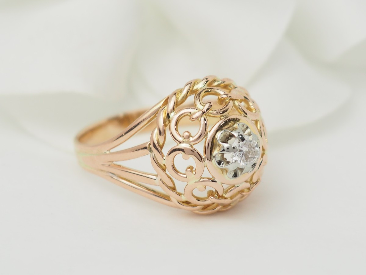 Bague Tank ajourée en or rose, et diamant-photo-4