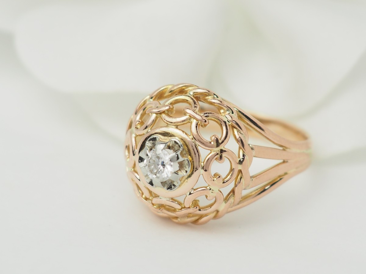 Bague Tank ajourée en or rose, et diamant-photo-1