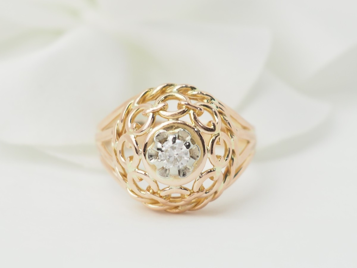 Bague Tank ajourée en or rose, et diamant-photo-4