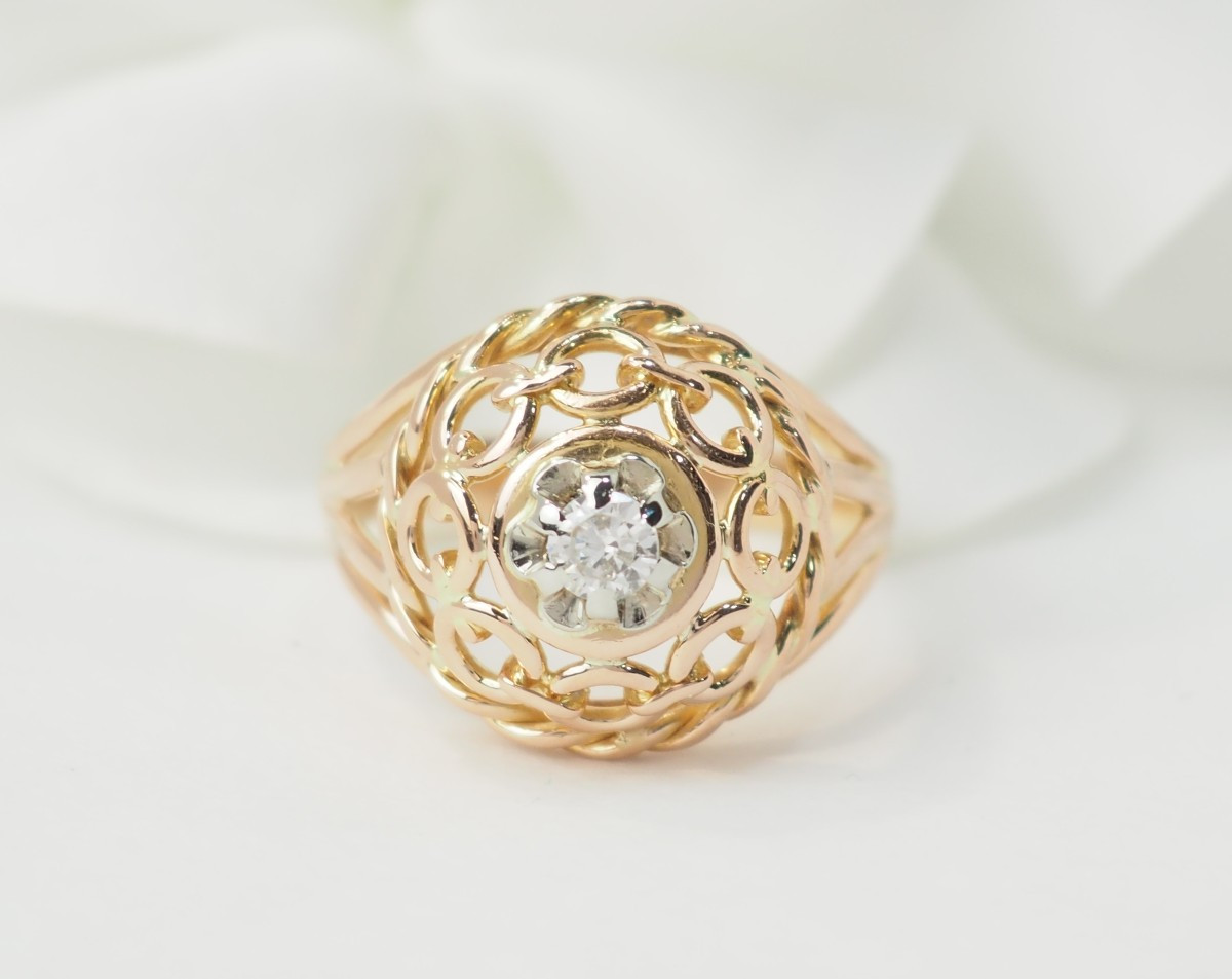 Bague Tank ajourée en or rose, et diamant
