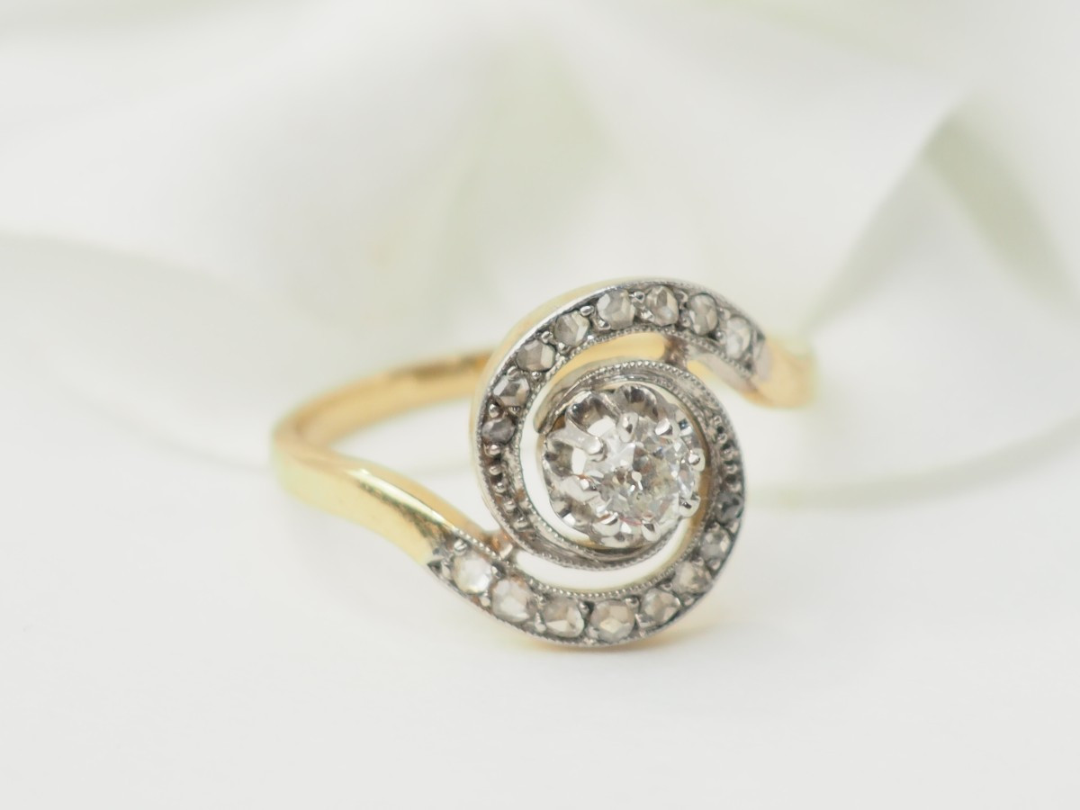 Two-tone Gold And Diamond Swirl Ring-photo-4