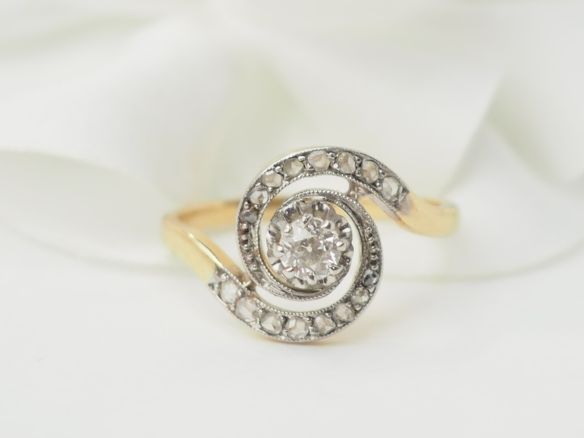 Two-tone Gold And Diamond Swirl Ring