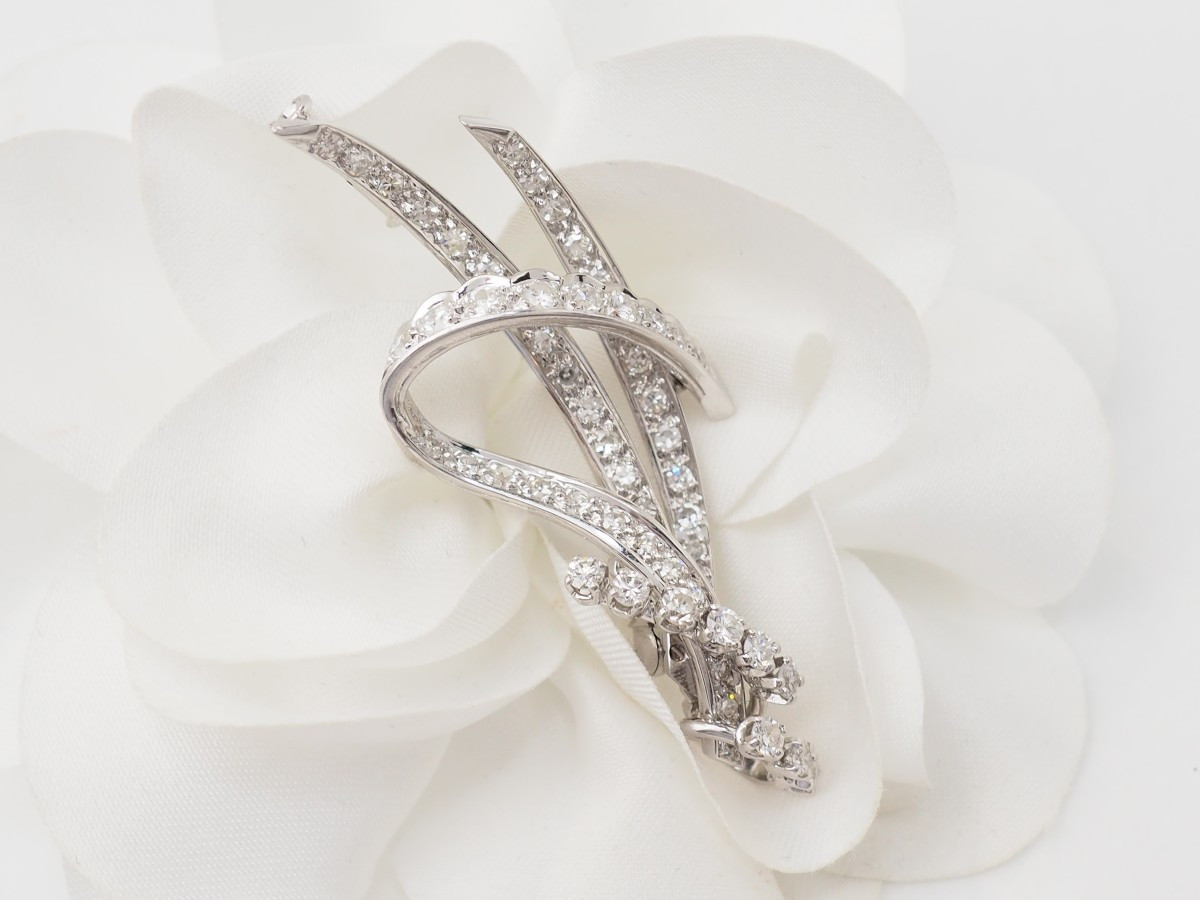 Broche vintage en or blanc et diamants-photo-2