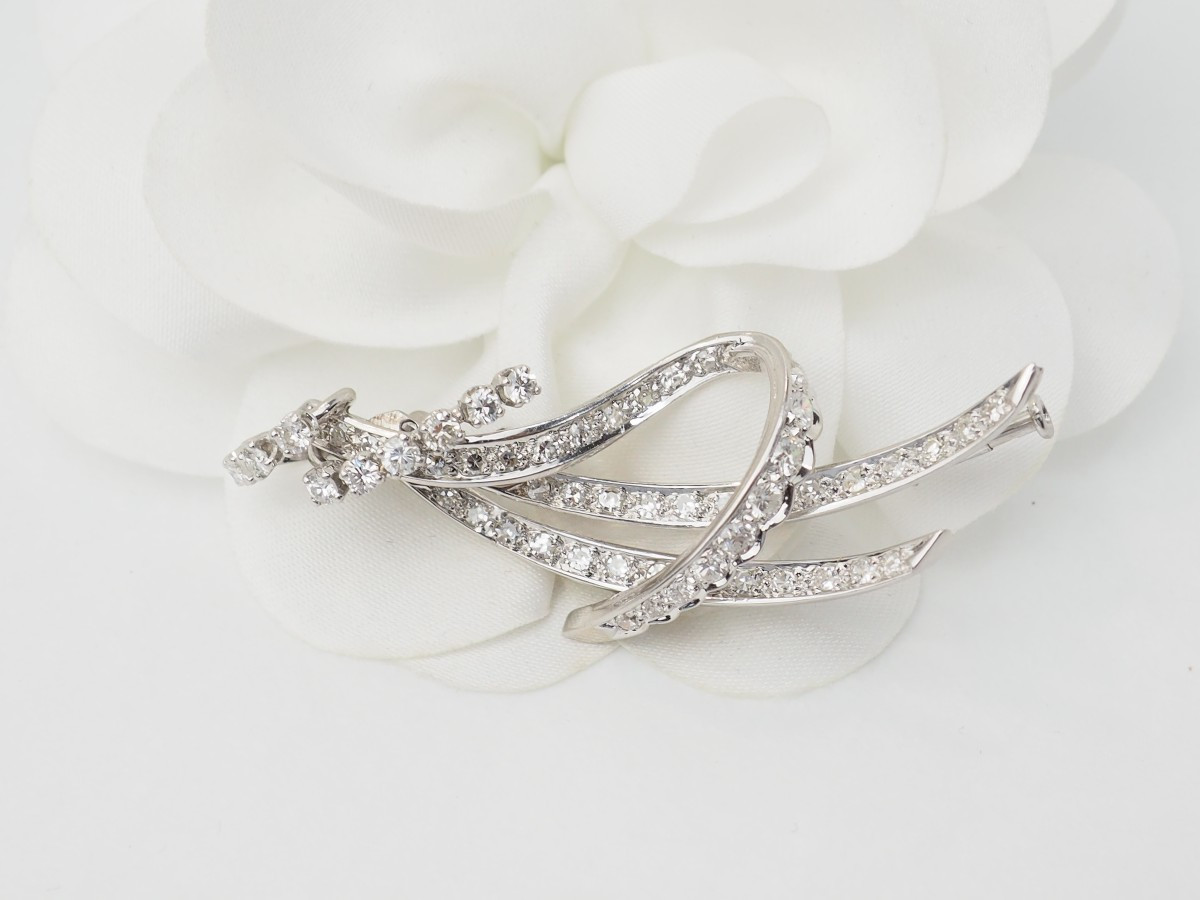 Broche vintage en or blanc et diamants-photo-3