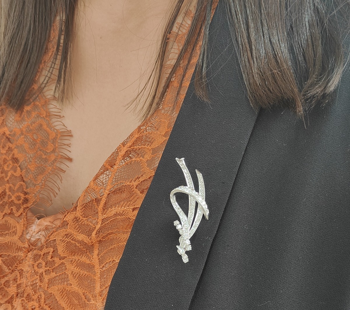 Broche vintage en or blanc et diamants-photo-1