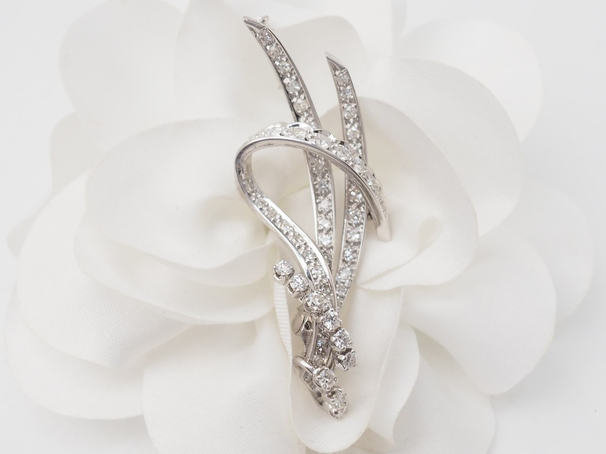 Broche vintage en or blanc et diamants-photo-2