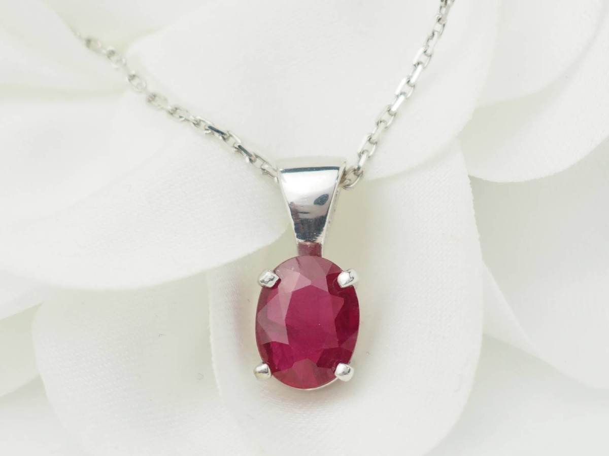 White Gold And 2.12ct Ruby Solitaire Necklace-photo-2