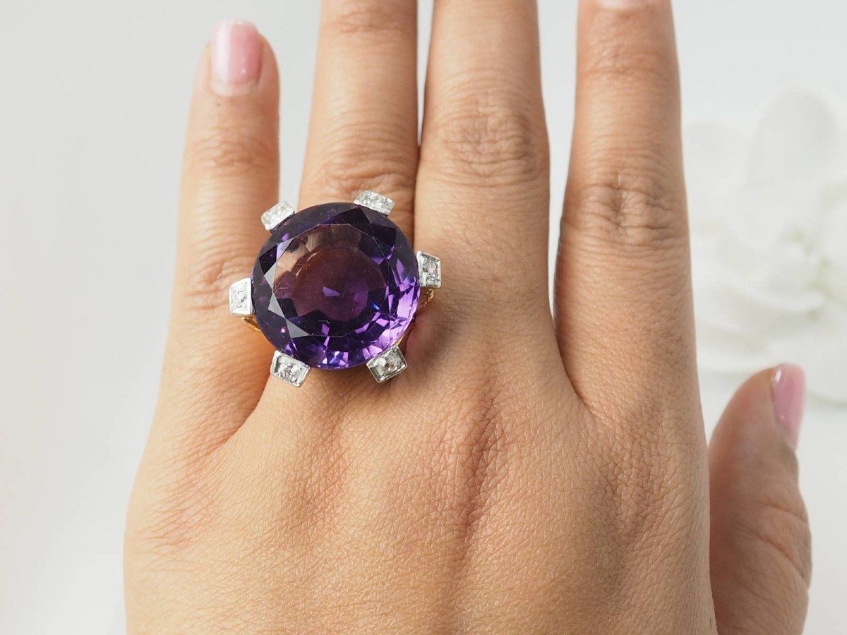 Important Cocktail Ring In Rose Gold, Amethyst And Diamonds-photo-2