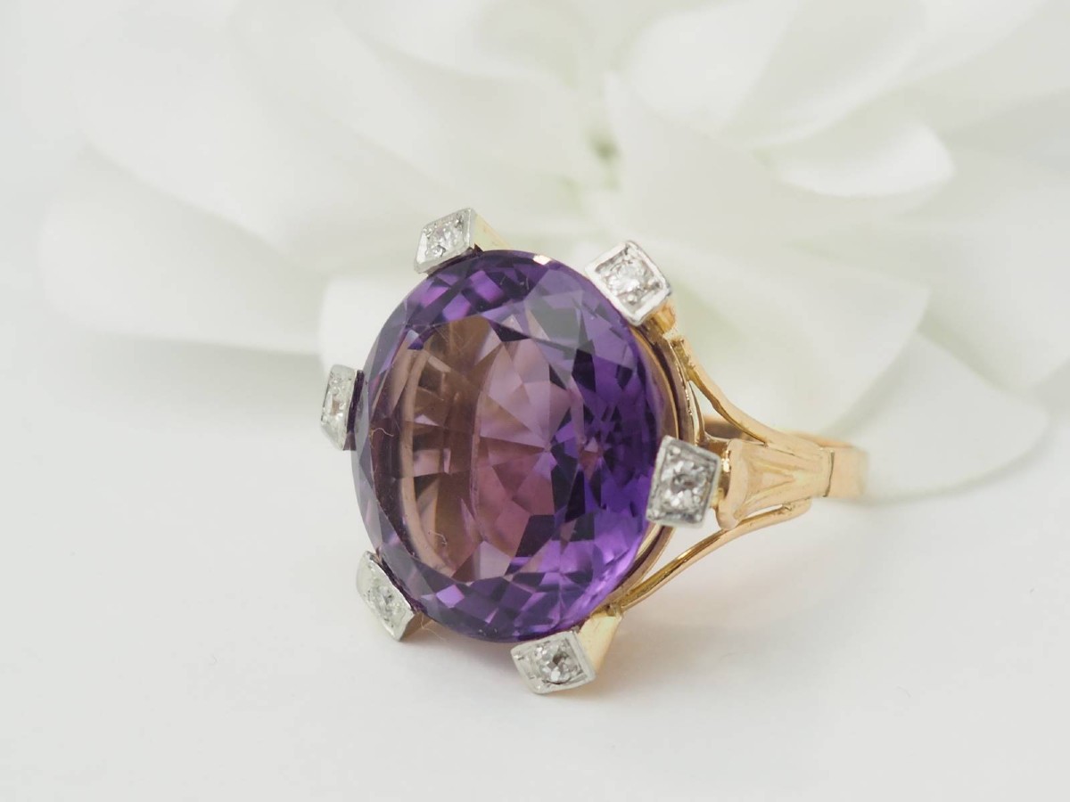 Important Cocktail Ring In Rose Gold, Amethyst And Diamonds-photo-3