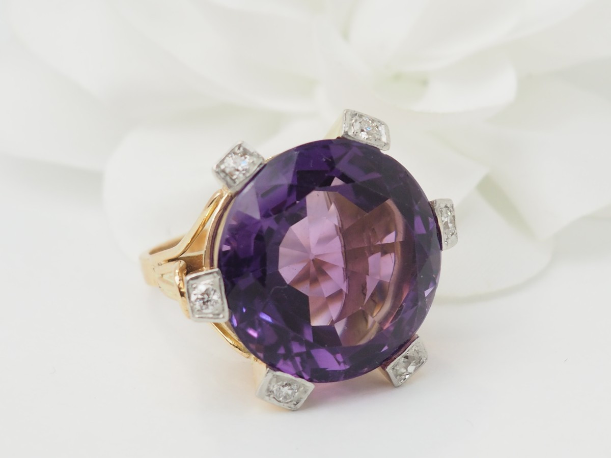 Important Cocktail Ring In Rose Gold, Amethyst And Diamonds-photo-4