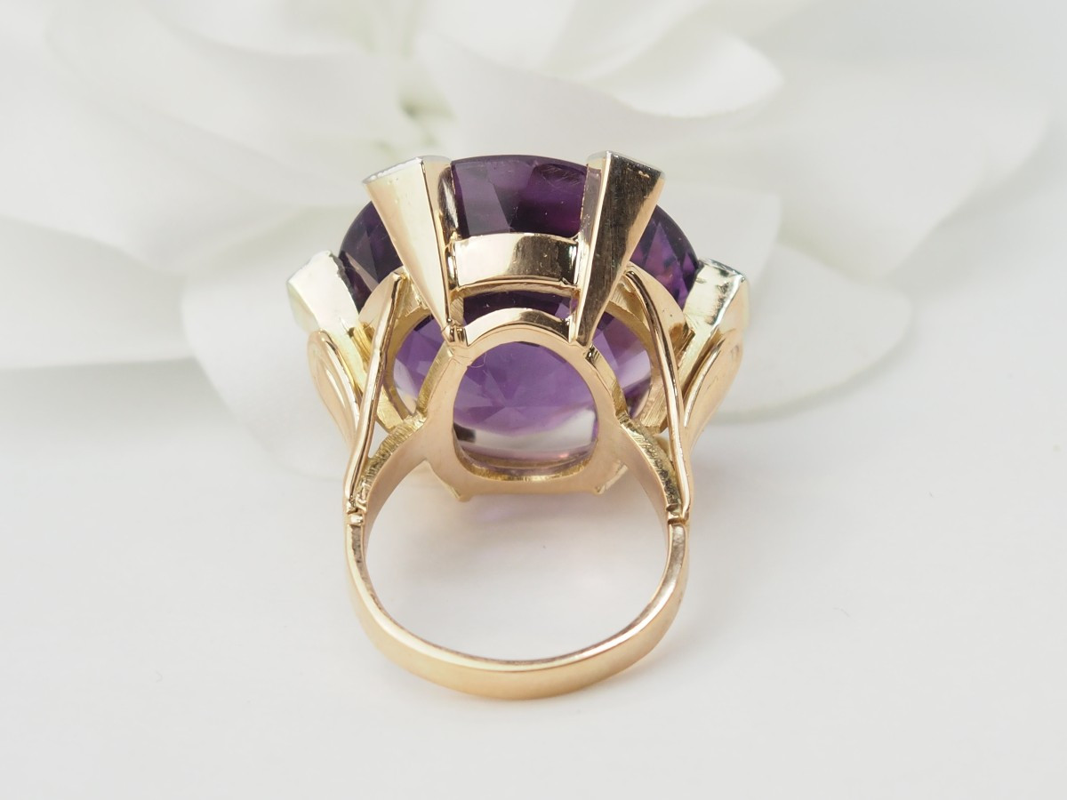 Important Cocktail Ring In Rose Gold, Amethyst And Diamonds-photo-2