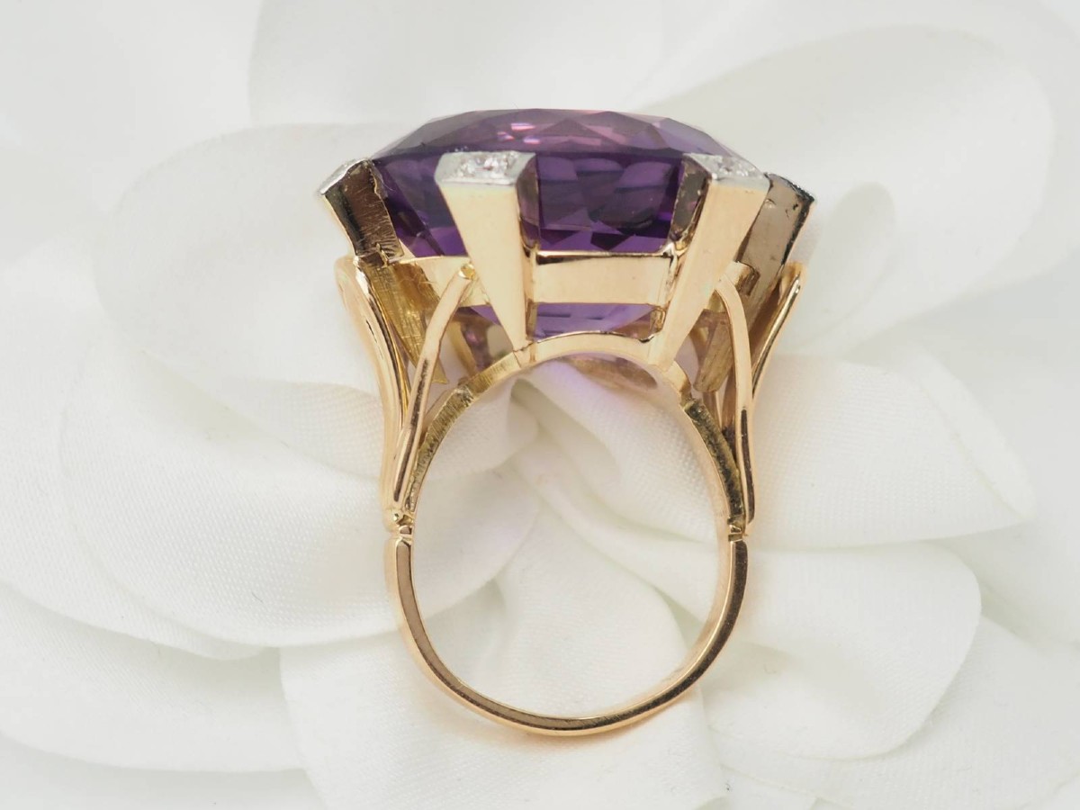 Important Cocktail Ring In Rose Gold, Amethyst And Diamonds-photo-3