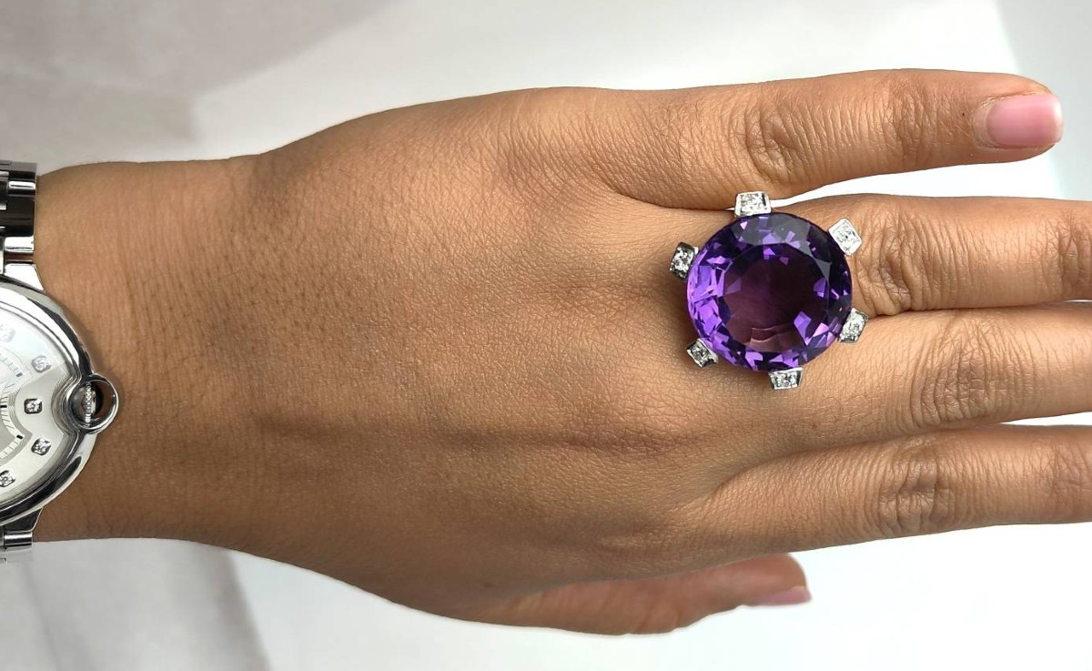 Important Cocktail Ring In Rose Gold, Amethyst And Diamonds-photo-6