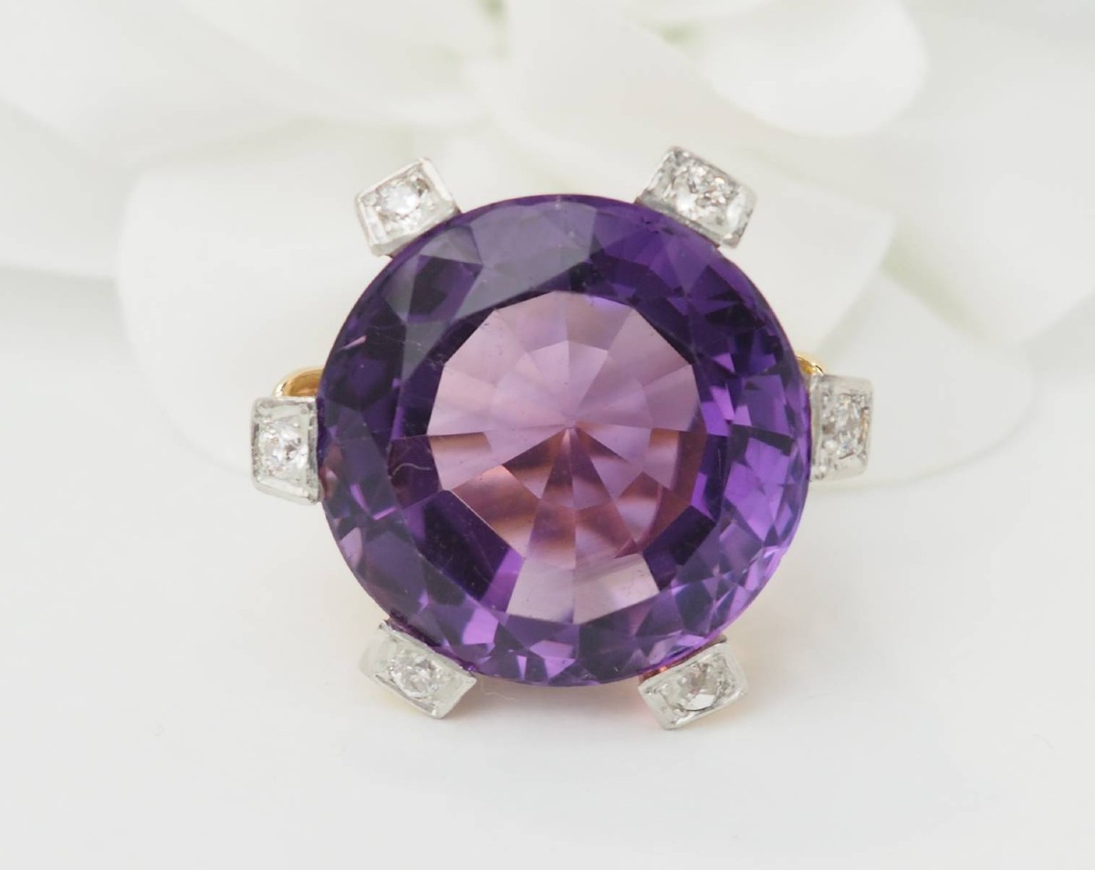 Important Cocktail Ring In Rose Gold, Amethyst And Diamonds