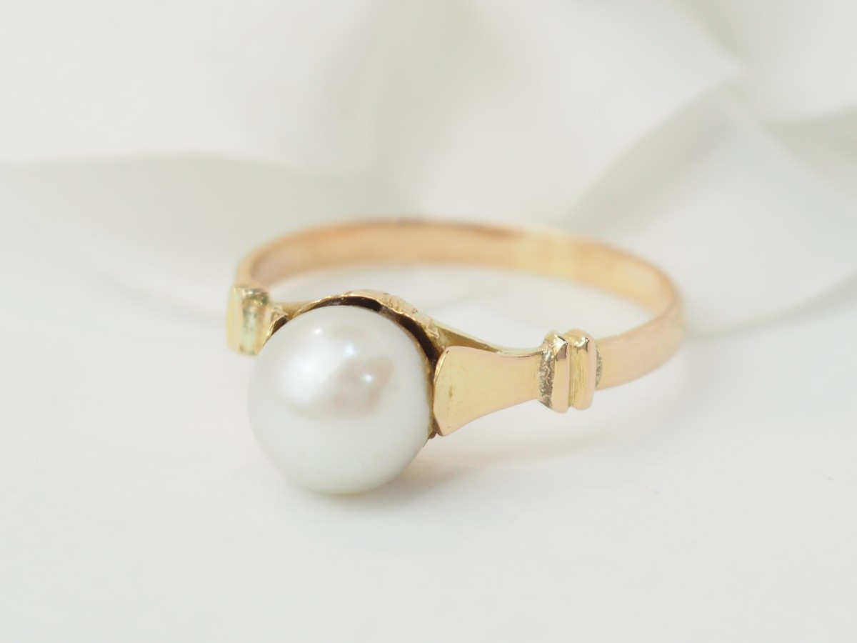Bague vintage en or jaune et perle de culture-photo-3