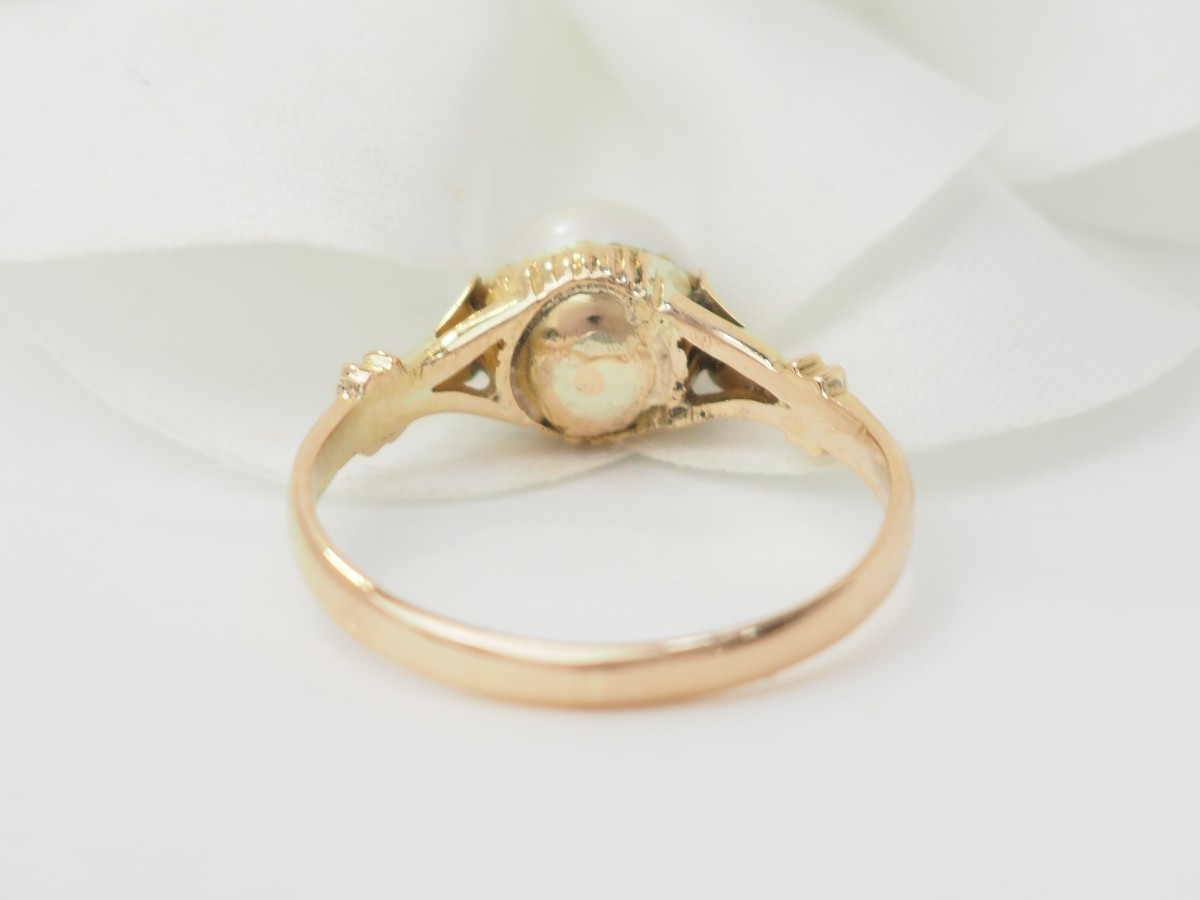 Bague vintage en or jaune et perle de culture-photo-4
