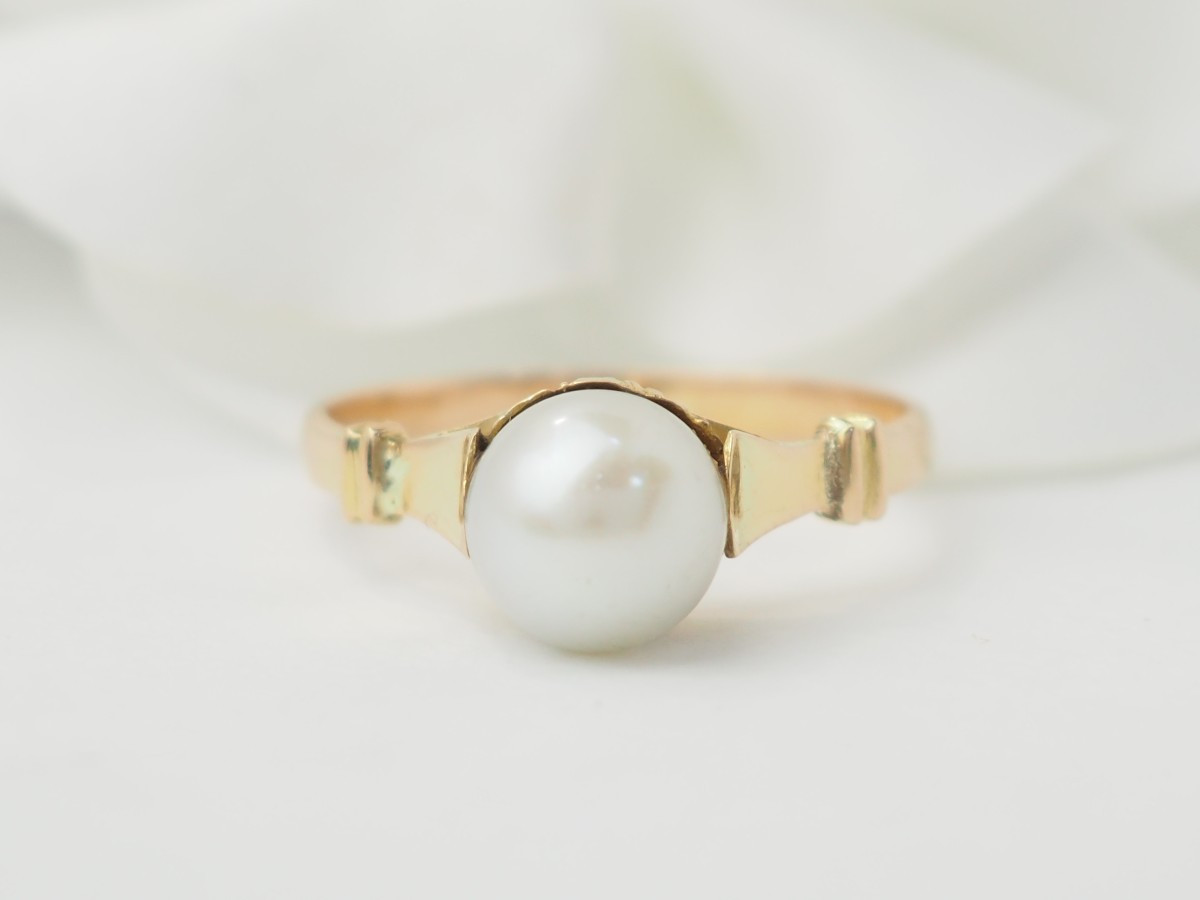 Bague vintage en or jaune et perle de culture-photo-2