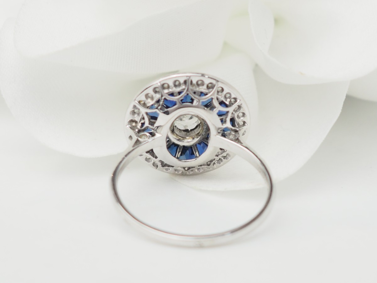 Art Deco Ring In White Gold, Sapphires And Diamonds-photo-4