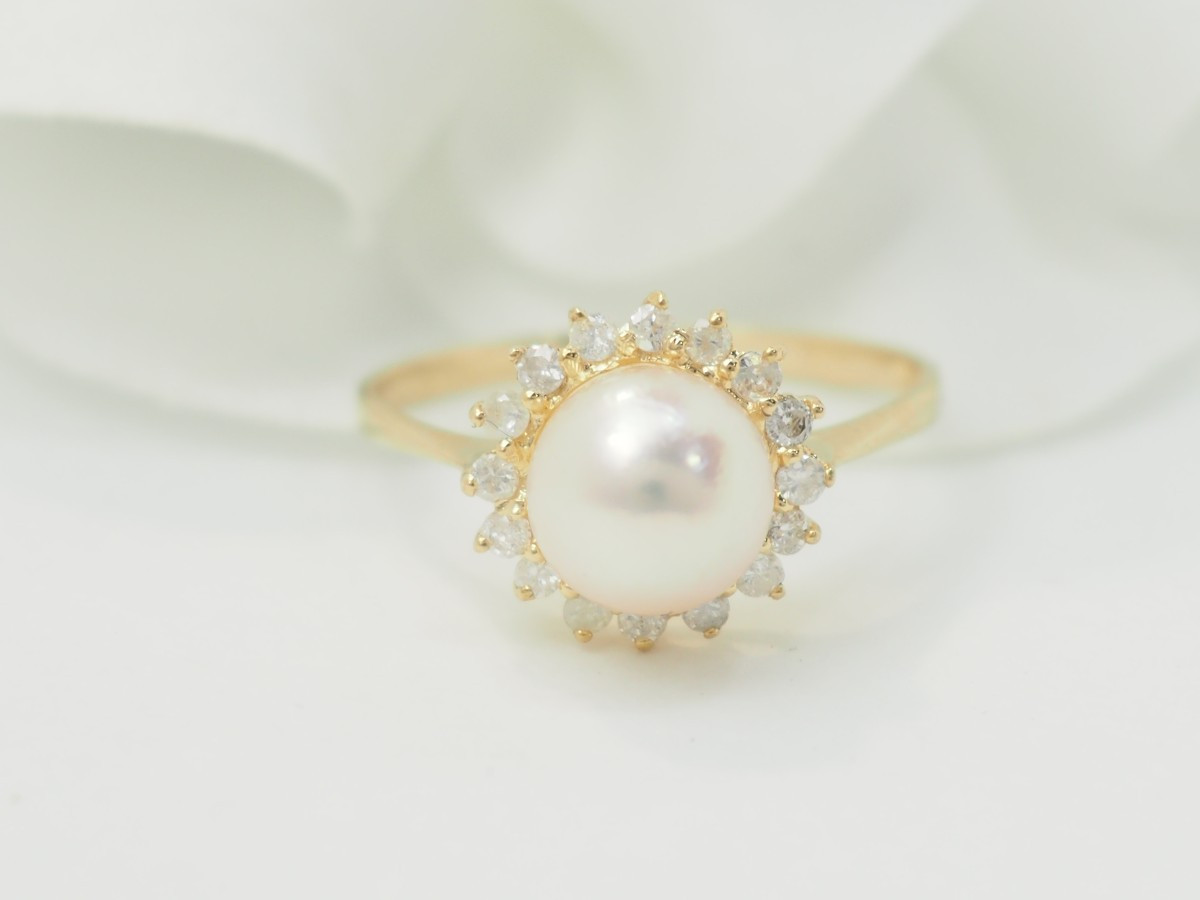 Yellow Gold, Cultured Pearl And Diamond Ring-photo-3