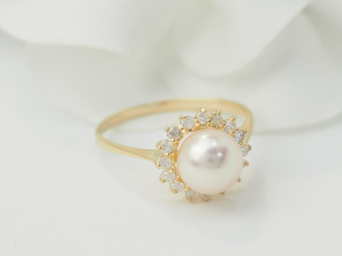 Yellow Gold, Cultured Pearl And Diamond Ring-photo-1