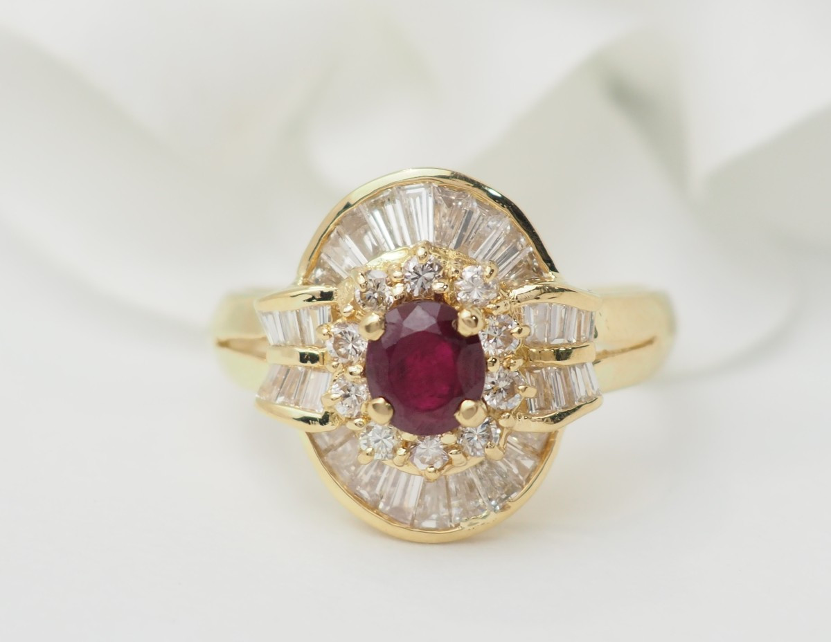 Yellow Gold, Ruby And Diamond Skirt Ring 