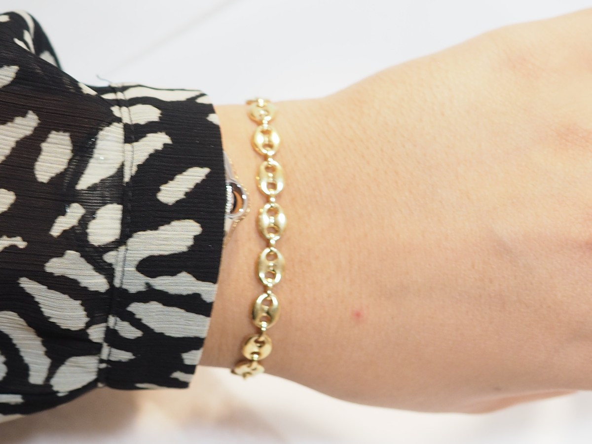 Vintage Yellow Gold Coffee Bean Link Bracelet -photo-4